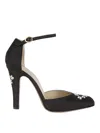 Valentino Floral Embroidered Round Toe Ankle Strap Pumps In Black