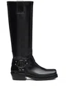 Valentino Rockstud Biker Knee-high Leather Boots In Schwarz
