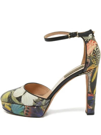 Pre-owned Valentino Garavani Ankle-strap Platform Print Pumps In Black