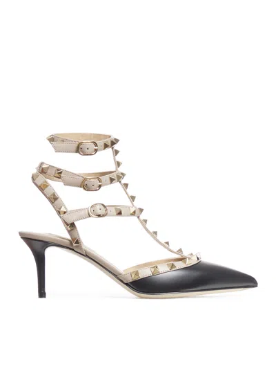 Valentino Garavani Ankle Strap Rockstud In Black Poudre