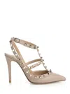 Valentino Rockstud Pointed Toe Caged Pumps In Metallic