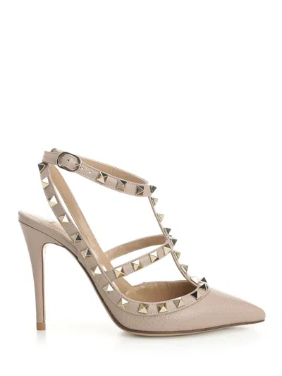VALENTINO GARAVANI ANKLE STRAP | ROCKSTUD | T. 100 | VITELLO ST.ALCE/VITELLO/PLATINUM STUDS PUMPS BEIGE