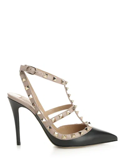 Valentino Garavani Rockstud Caged Ankle Strap Pump In Black