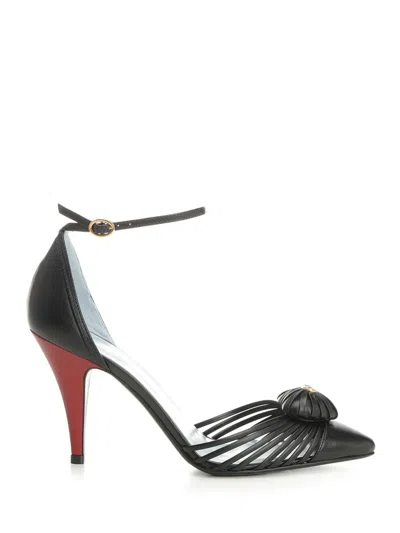 Valentino Garavani Ankle Strap | Vg Sandal Royal | T. 90 | Capretto/leather Heart/a.brass Logo Pumps Black