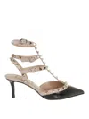 Valentino Rockstud Caged 65 Patent Ankle Strap Pump In Black