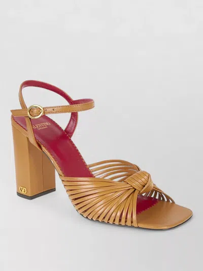 Valentino Garavani Annet Goatskin Sandal Block Heel Straps In Brown