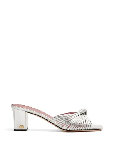 Valentino Garavani Annet Slide Sandals In Laminated Nappa 60mm In Silver