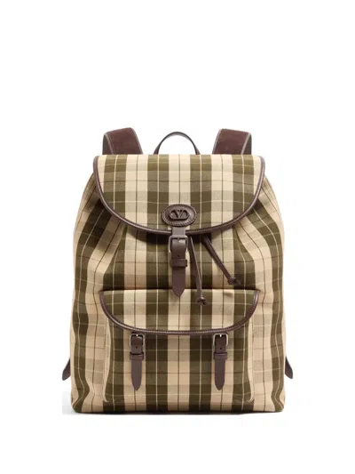 Valentino Garavani Antibes Backpack In Check Fabric In Brown