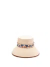 Valentino Antibes Leather-trimmed Embroidered Straw Bucket Hat In Beige