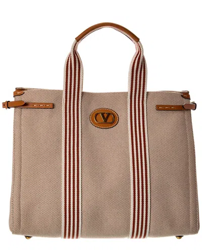 Valentino Garavani Valentino Antibes Canvas & Leather Shopping Tote In Brown