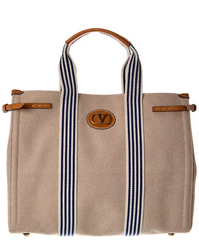 Valentino Garavani Valentino Antibes Canvas & Leather Shopping Tote In Brown