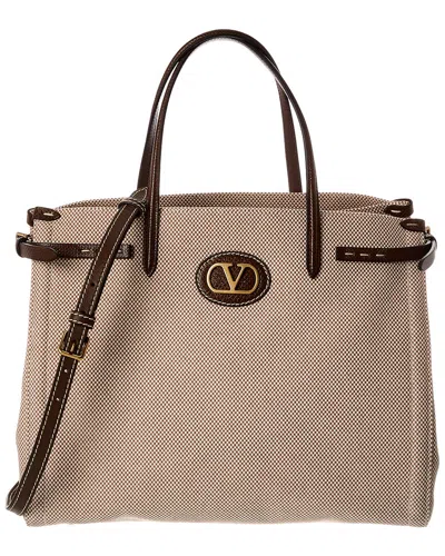 Valentino Garavani Valentino Antibes Canvas & Leather Tote In Neutral
