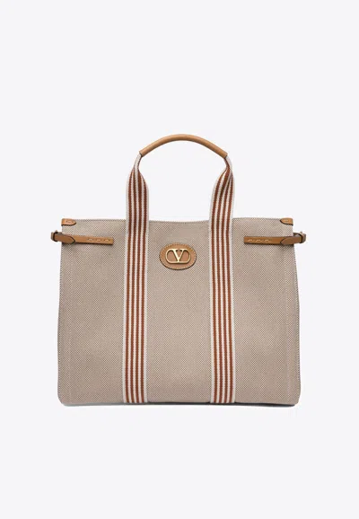 Valentino Garavani Antibes Canvas Tote Bag In Beige