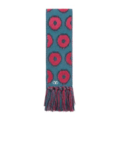 Valentino Antibes Cotton Scarf With Fringe In Blue