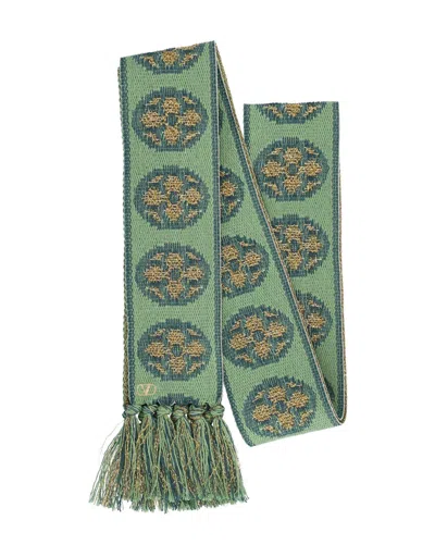 Valentino 'antibes' Scarf With Fringe Detailing And Geometric Pattern In Gold/blue/water Green Lurex