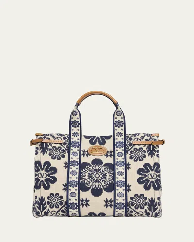 VALENTINO GARAVANI ANTIBES JACQUARD FLOWER CANVAS TOTE BAG