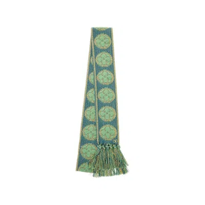 Valentino Metallic Antibes Cotton Fringe Scarf In Green