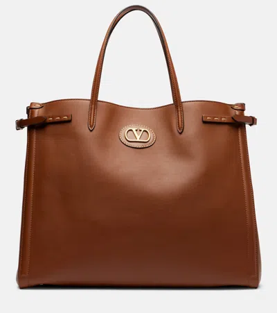 Valentino Garavani Antibes Leather Tote Bag In Brown