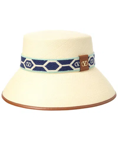 Valentino Garavani Valentino Antibes Logo Plaque Leather-trim Bucket Hat In Sand