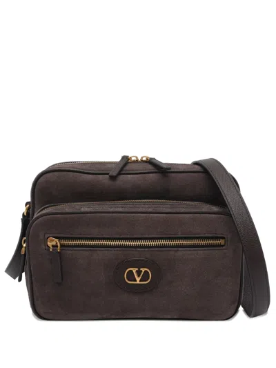 Valentino Garavani Antibes Logo Zipped Shoulder Bag In Brown