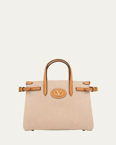 Valentino Garavani Antibes Medium Canvas Shopping Tote Bag In Naturale Tobacco