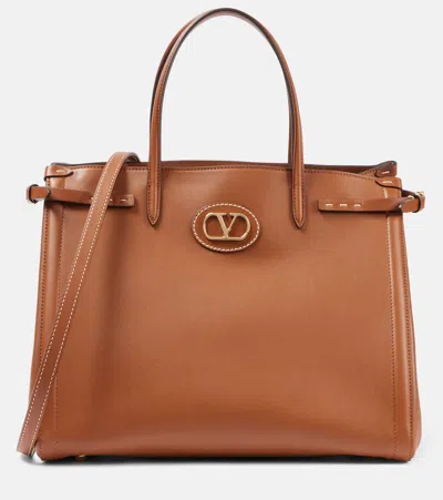 Valentino Garavani Antibes Medium Leather Shopper In Brown