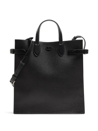Valentino Garavani Antibes Medium Shopping Bag In Grained Leather In Black