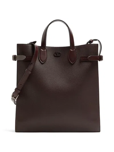 Valentino Garavani Antibes Medium Shopping Bag In Grained Leather In Brown