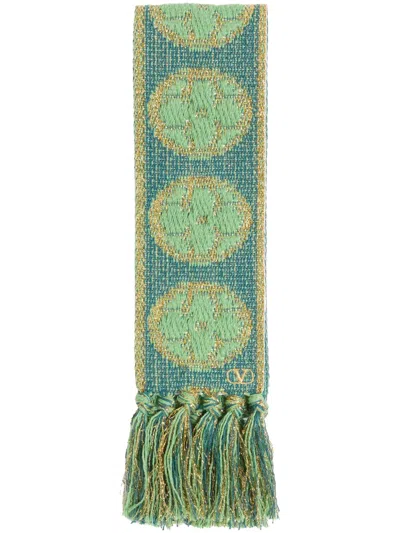 Valentino Metallic Antibes Cotton Fringe Scarf In Green