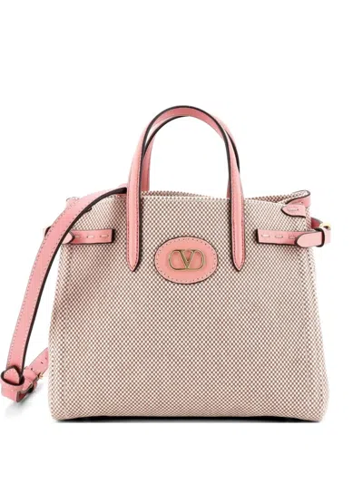 Pre-owned Valentino Garavani Antibes Shopping Canvas With Leather Small Tote Bag In Pink