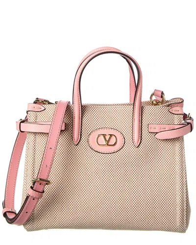 Valentino Garavani Valentino Antibes Small Canvas & Leather Tote In Pink