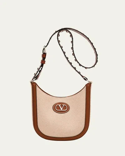 Valentino Garavani Antibes Small Canvas Hobo Crossbody Bag In Nat-tobaccoselleriabia-rossodcaramel