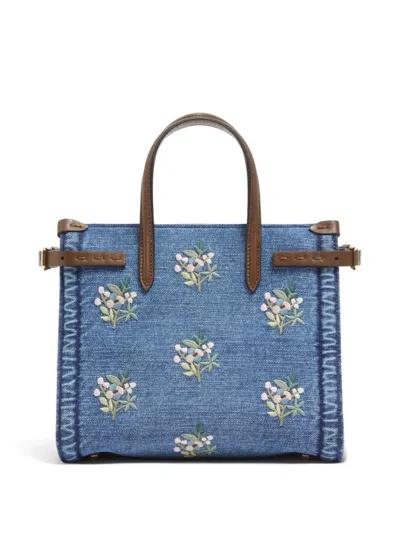 Valentino Garavani Antibes Small Embroidered Denim Shopping Bag In Blue