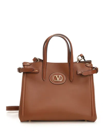 Valentino Garavani Antibes Small Shopping Bag In Tobacco