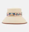 Valentino Antibes Leather-trimmed Embroidered Straw Bucket Hat In Beige