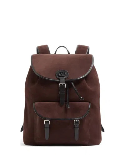 Valentino Garavani Leather Backpack 33cm X 40cm X 12cm For Men Fw26 In Brown