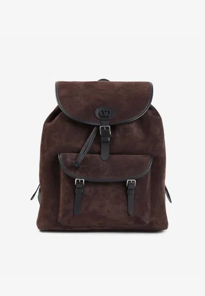 Valentino Garavani Antibes Suede Backpack In Brown