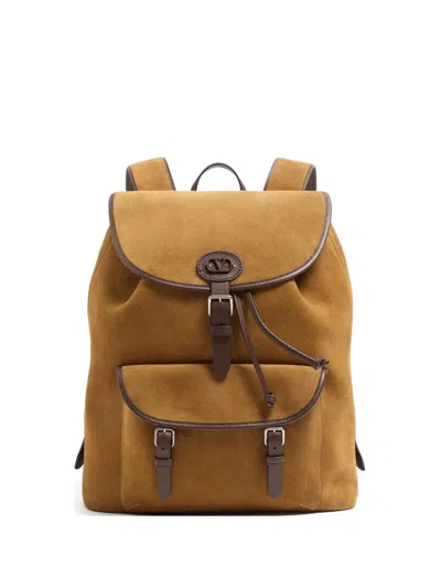 Valentino Garavani Antibes Suede Backpack In Neutral