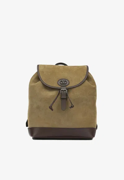 Valentino Garavani Antibes Suede Backpack In Sand