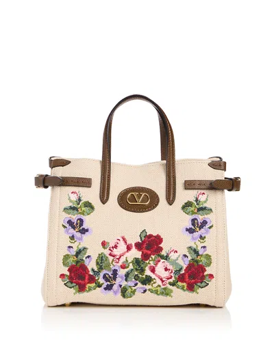 Valentino Garavani Antibes Vlogo Small Embroidered Tote In Neutral
