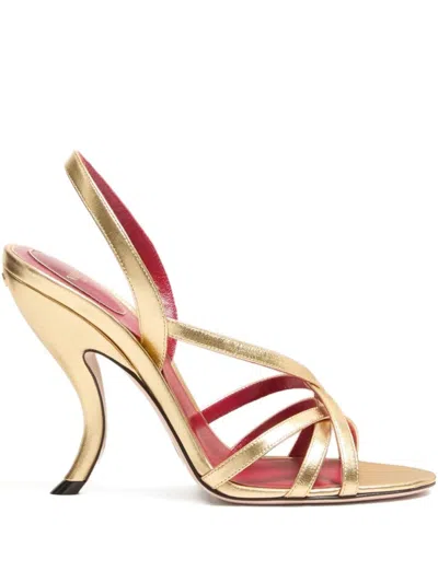 Valentino Garavani Antique Brass Leather Heels In Gold