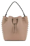 Valentino Antiqued Pink Leather Rockstud Bucket Bag