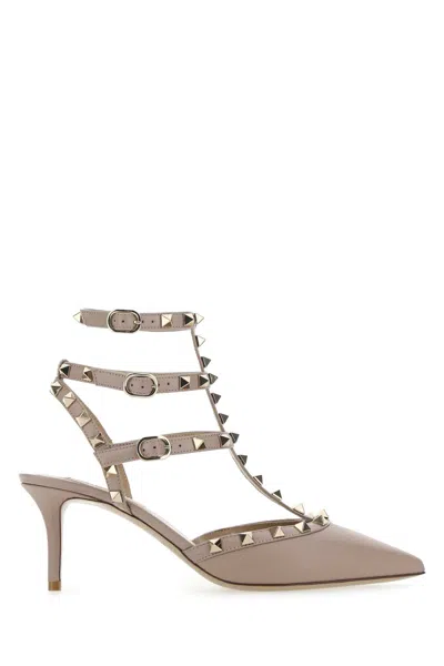 Valentino Garavani Rockstud Patent Leather Slingback Pumps In Neutral