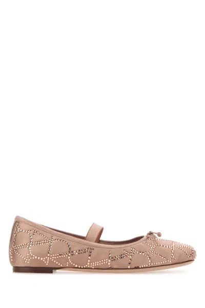 Valentino Garavani Antiqued Pink Satin Ballerinas In Nudelightpeach