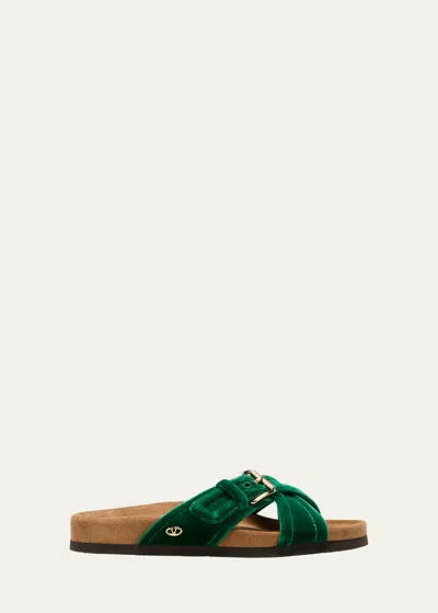 Valentino Garavani Anywhere Crisscross Buckle Slide Sandals In Emerald