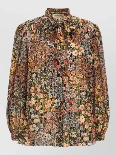 Valentino Apres L Hiver Floral Bow Pleated Shirt In Brown