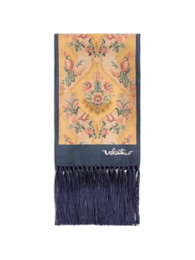 Valentino Garavani Après L'hiver Bandeau Scarf In Silk With Fringes In Blue