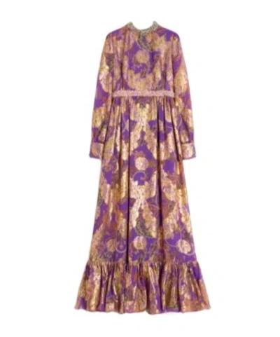 Valentino Apres L'hiver Embroidered Maxi Dress In Purple Orchid/multicolor