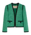 Valentino Womens Pure Green Floral Crop Wool And Silk Jacket In Green