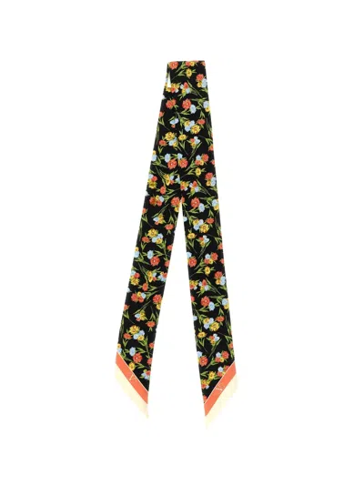 Valentino Floral Long Scarf Apres Lhiver Garofani In Black